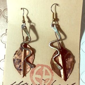New handmade metal earrings. Copper & aged bronze.